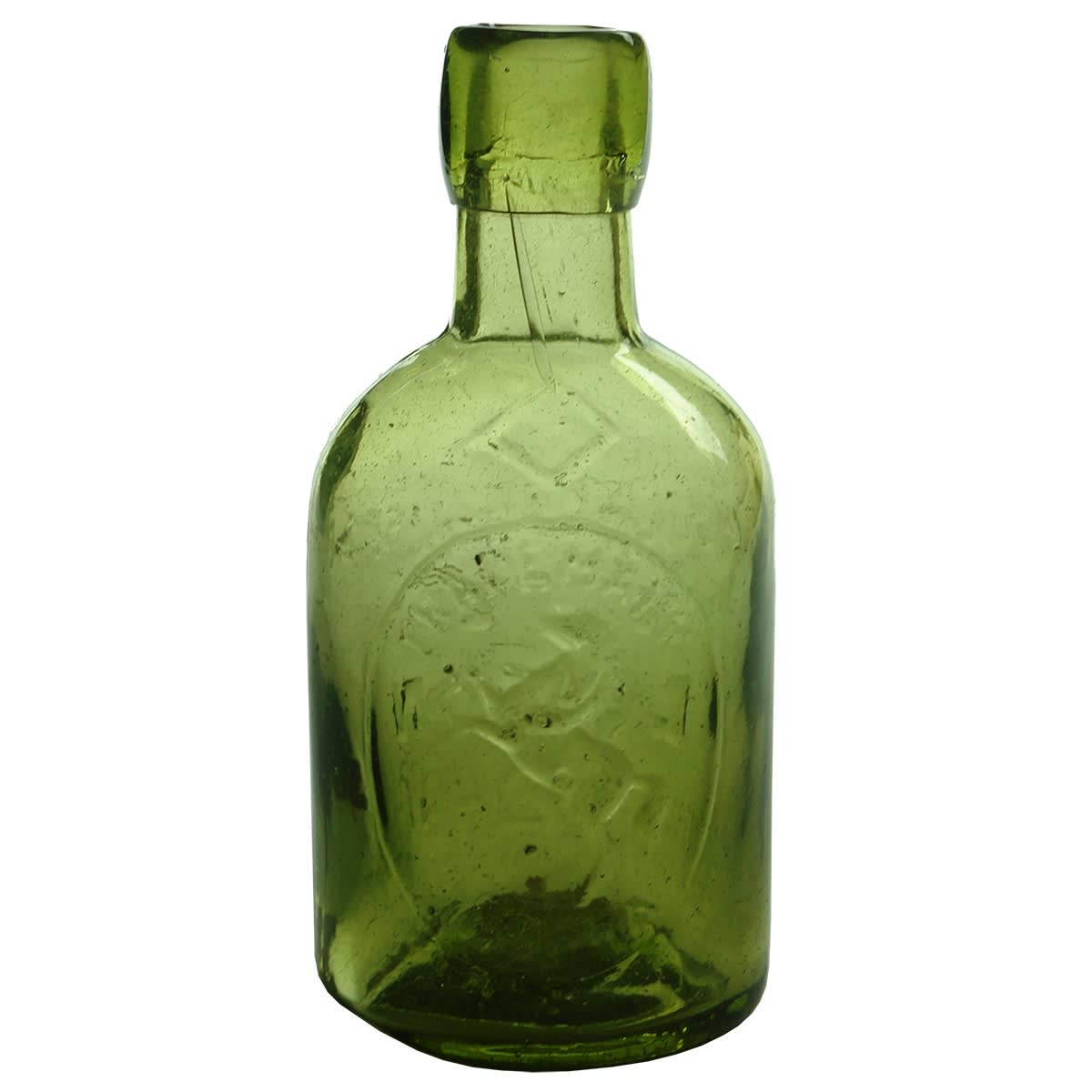Cork top Dump soda. Wm Culverhouse & Co Seltzer London. Rearing Horse. Lime Green. 10 oz.