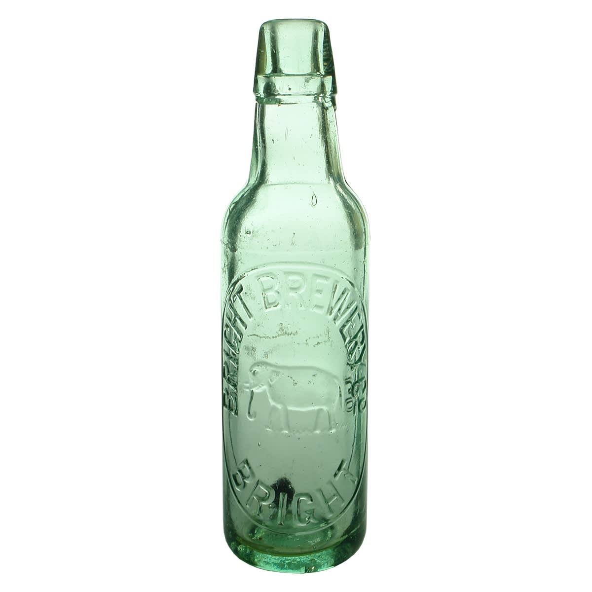 Lamont. Bright Brewery Co. Elephant. No base mark. Aqua. 10 oz. (Victoria)