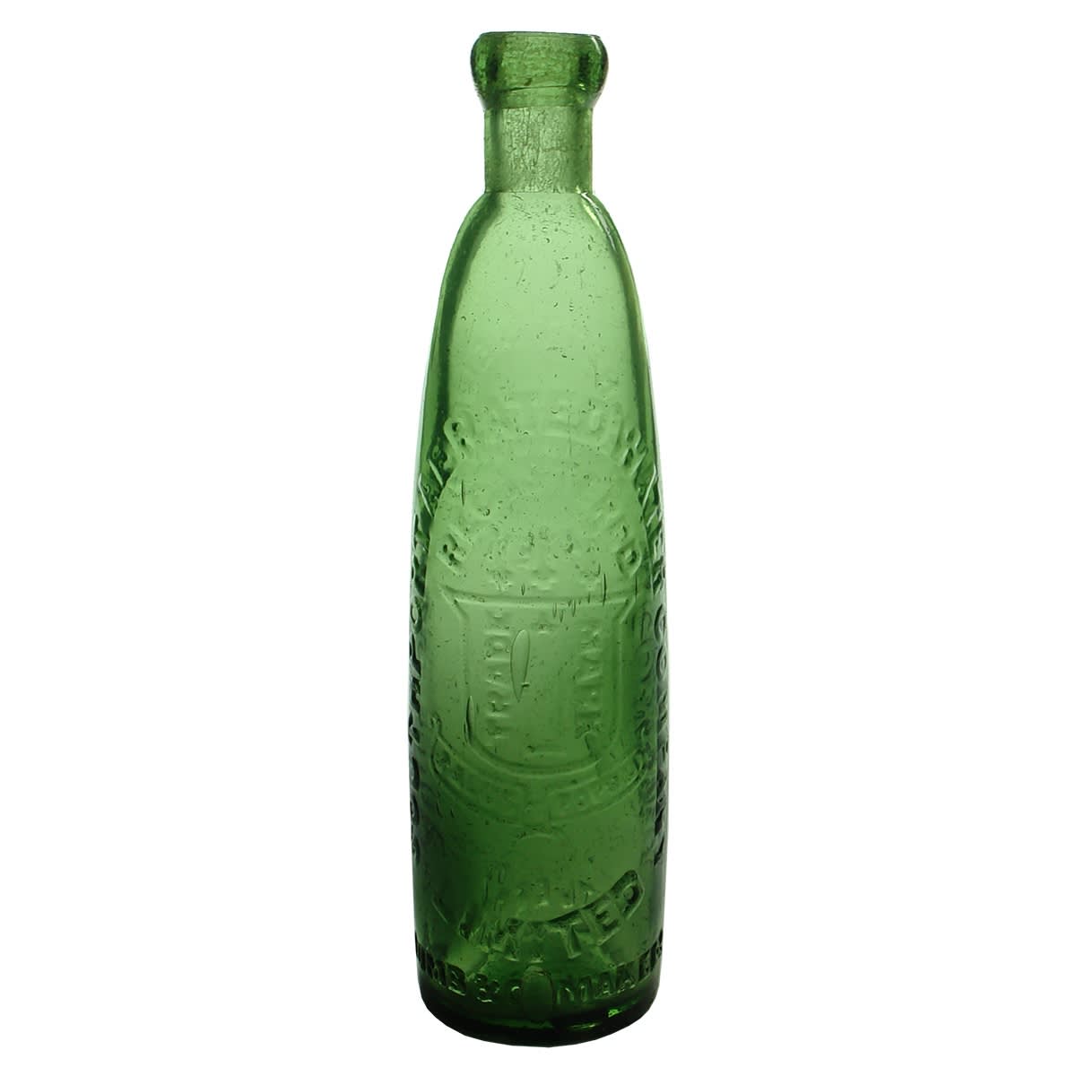 Stick Bottle. Southport Aerated Water Company. Stick Bottle trade mark. Barrett & Elers Patent. Green. 10 oz. (UK)