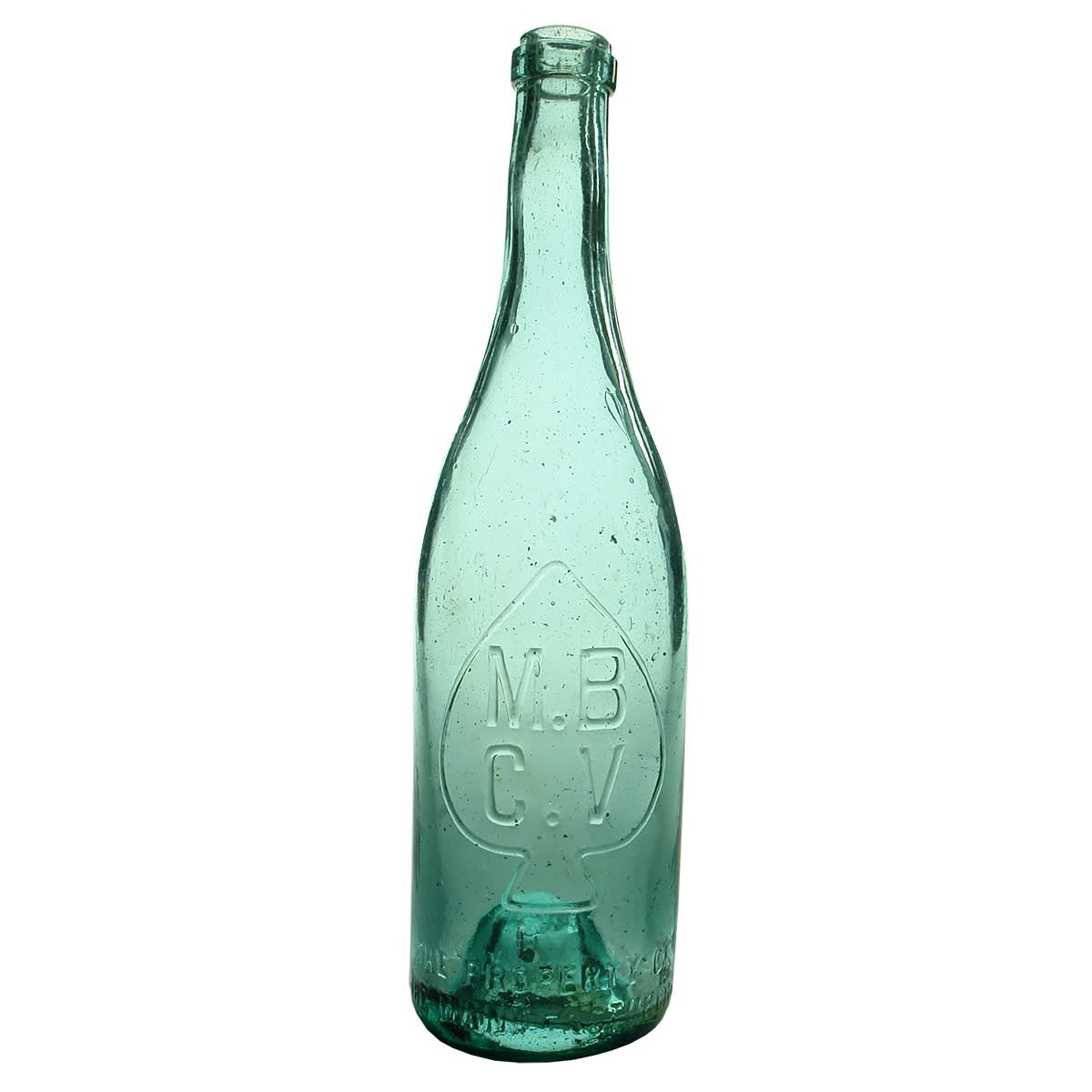 Ring Seal Beer. MBCV. Spade. Manufacturers Bottle Co. of Victoria. Blue Aqua. 26 oz. (Victoria)
