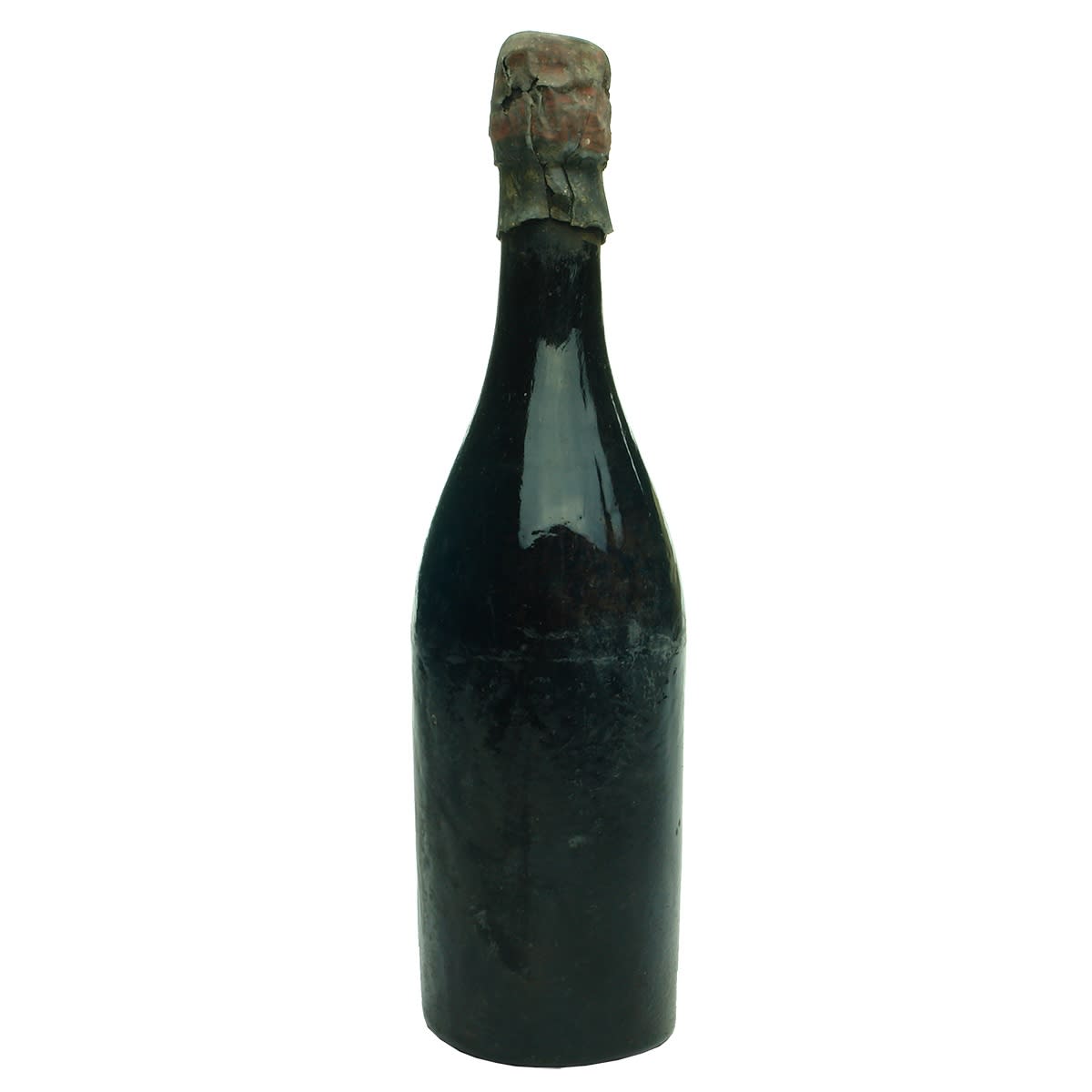 Plain black with original capsule. E. & J. Burke Dublin. Cat. Champagne shaped 13 oz black with conical base.