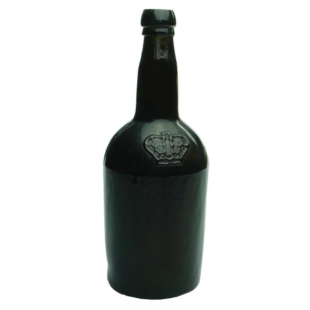 Squat Black with a large detailed Crown on the shoulder. London Crown Porter. 26 oz.