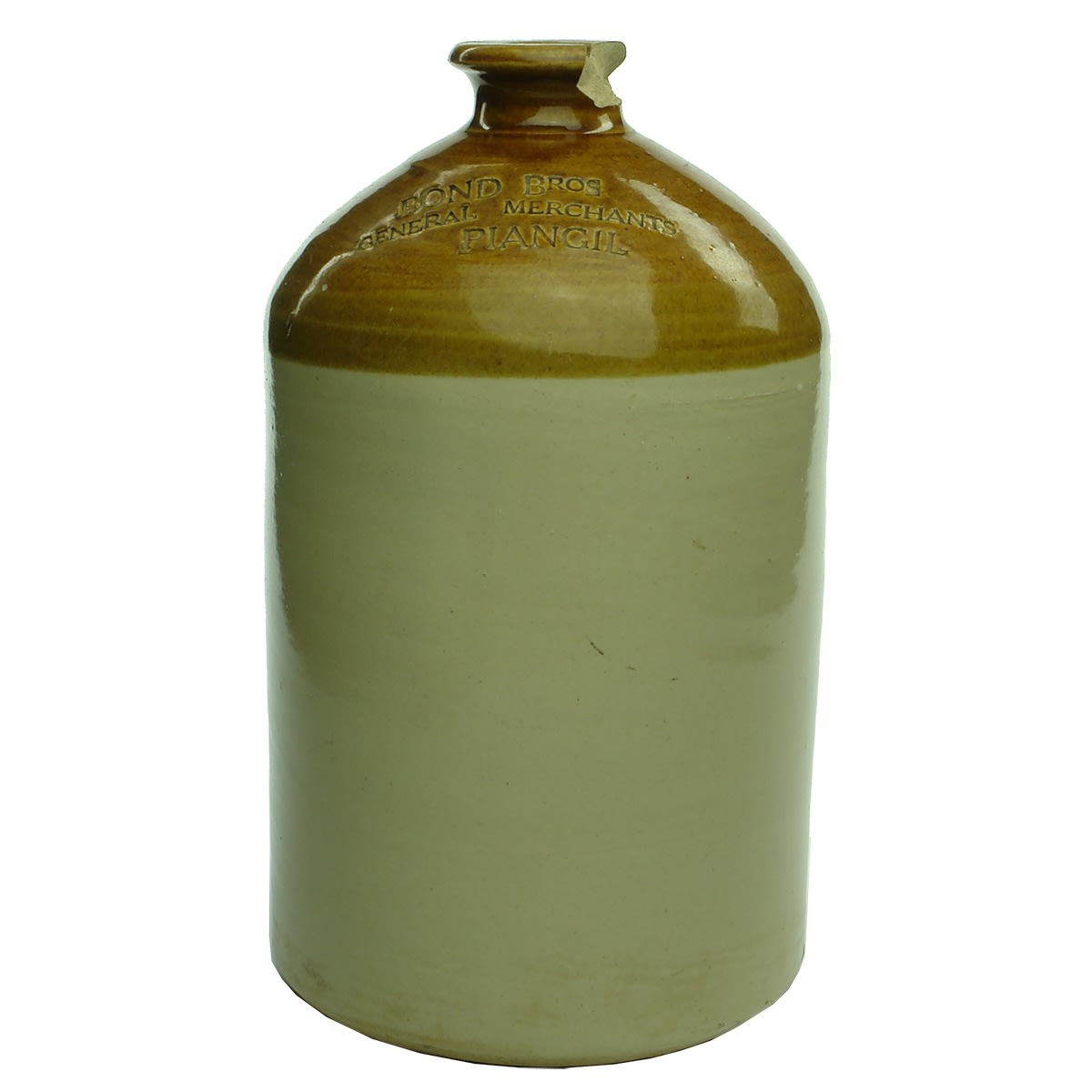 Demijohn. Bond Bros, General Merchants, Piangil. Bendigo Pottery. Gallon. (Victoria)