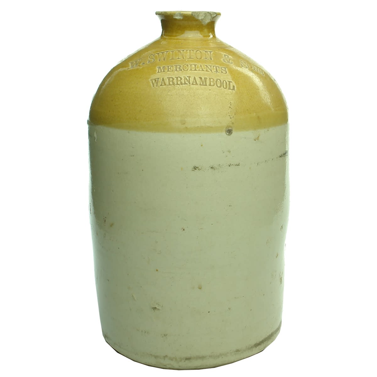 Demijohn. W. Swinton & Sons, Merchants, Warrnambool. 1 Gallon. (Victoria)