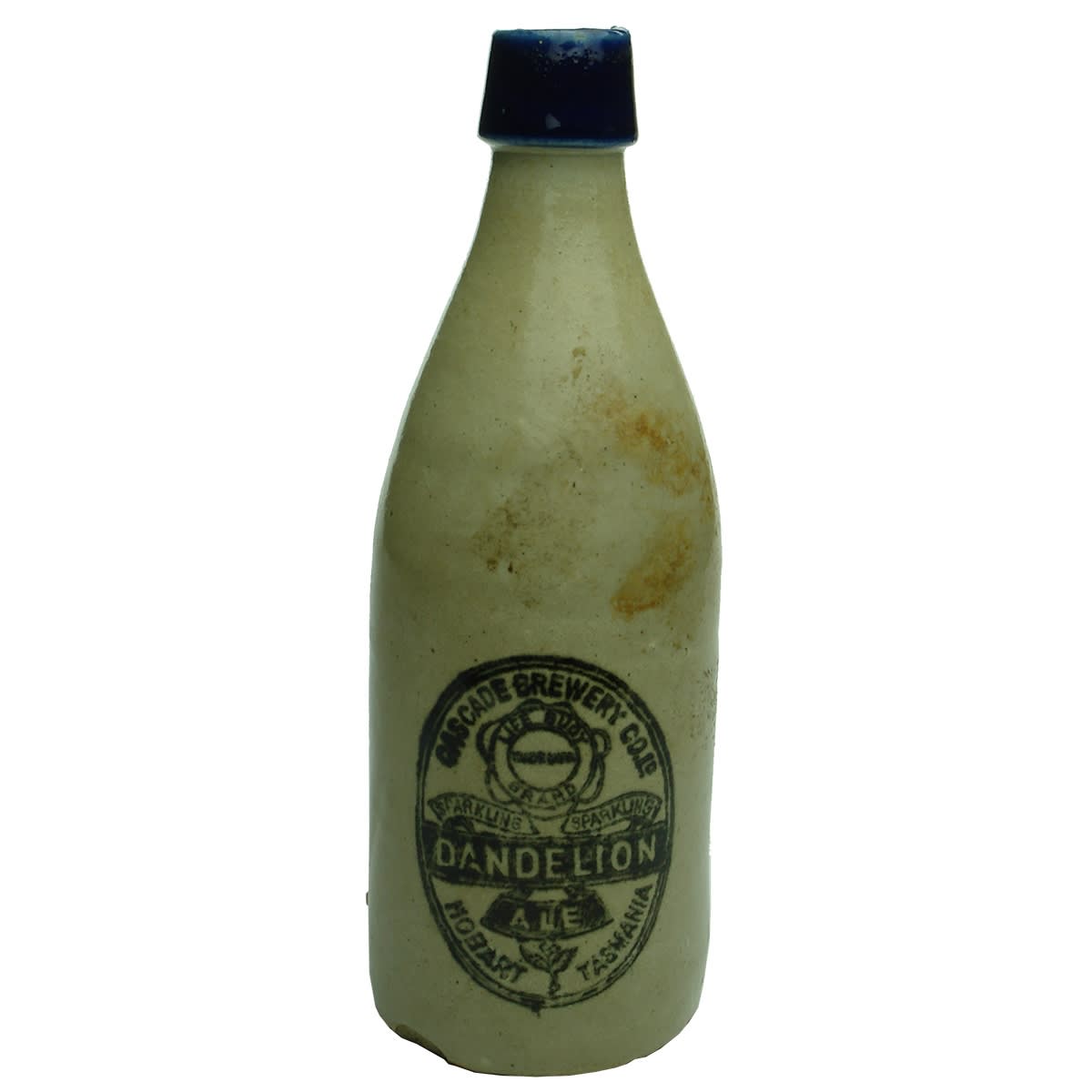 Ginger Beer. Cascade Brewery Co Ld, Hobart. Dandelion Ale. Life Buoy Brand. Champagne. Blue Lip. Bendigo Pottery. (Tasmania)