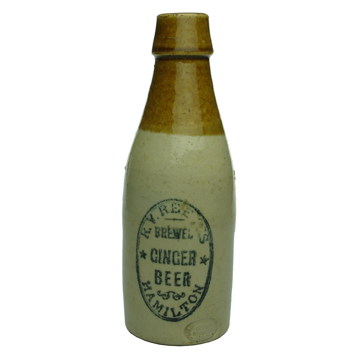 Ginger Beer. R. V. Reeves, Hamilton. Tan Top. Champagne. Bendigo Pottery. (Victoria)