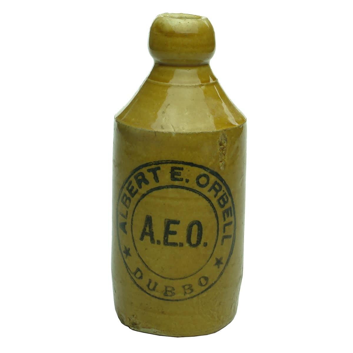 Ginger Beer. Albert E. Orbell, Dubbo. All Tan. Dump shape. (New South Wales)