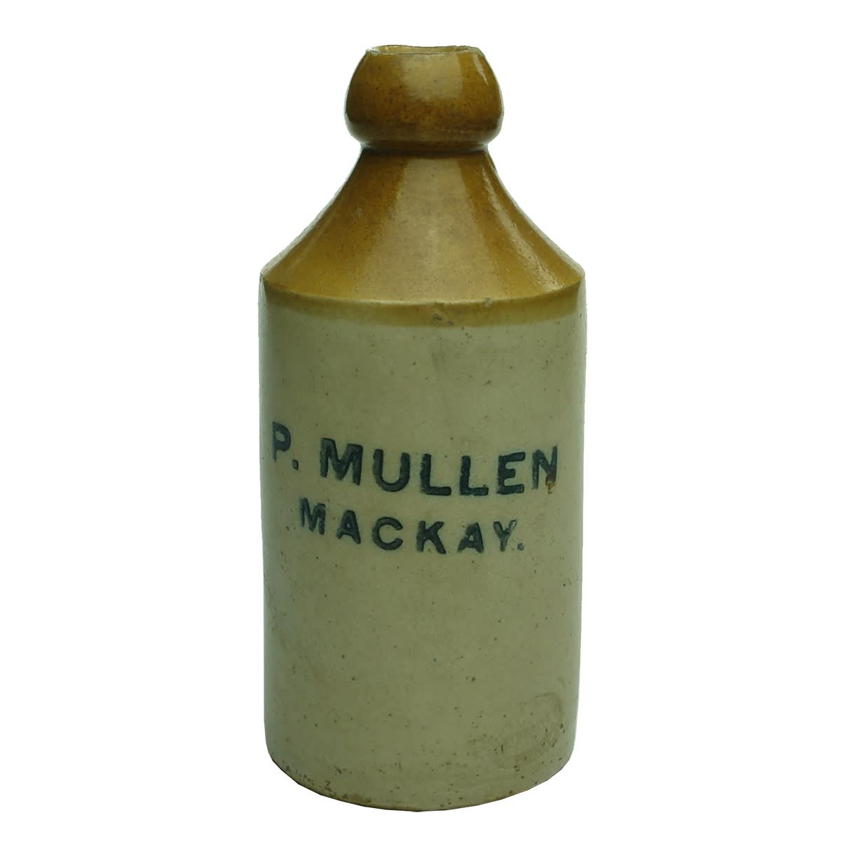 Ginger Beer. P. Mullen, Mackay. Mauri Bros & Thomson Ld Pinnacle stamp. Tan top. (Queensland)