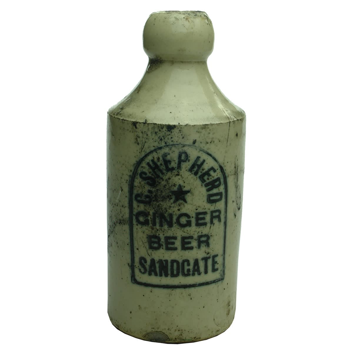 Ginger Beer. C. Shepherd, Sandgate. R. Fowler pottery. All White. (Queensland)