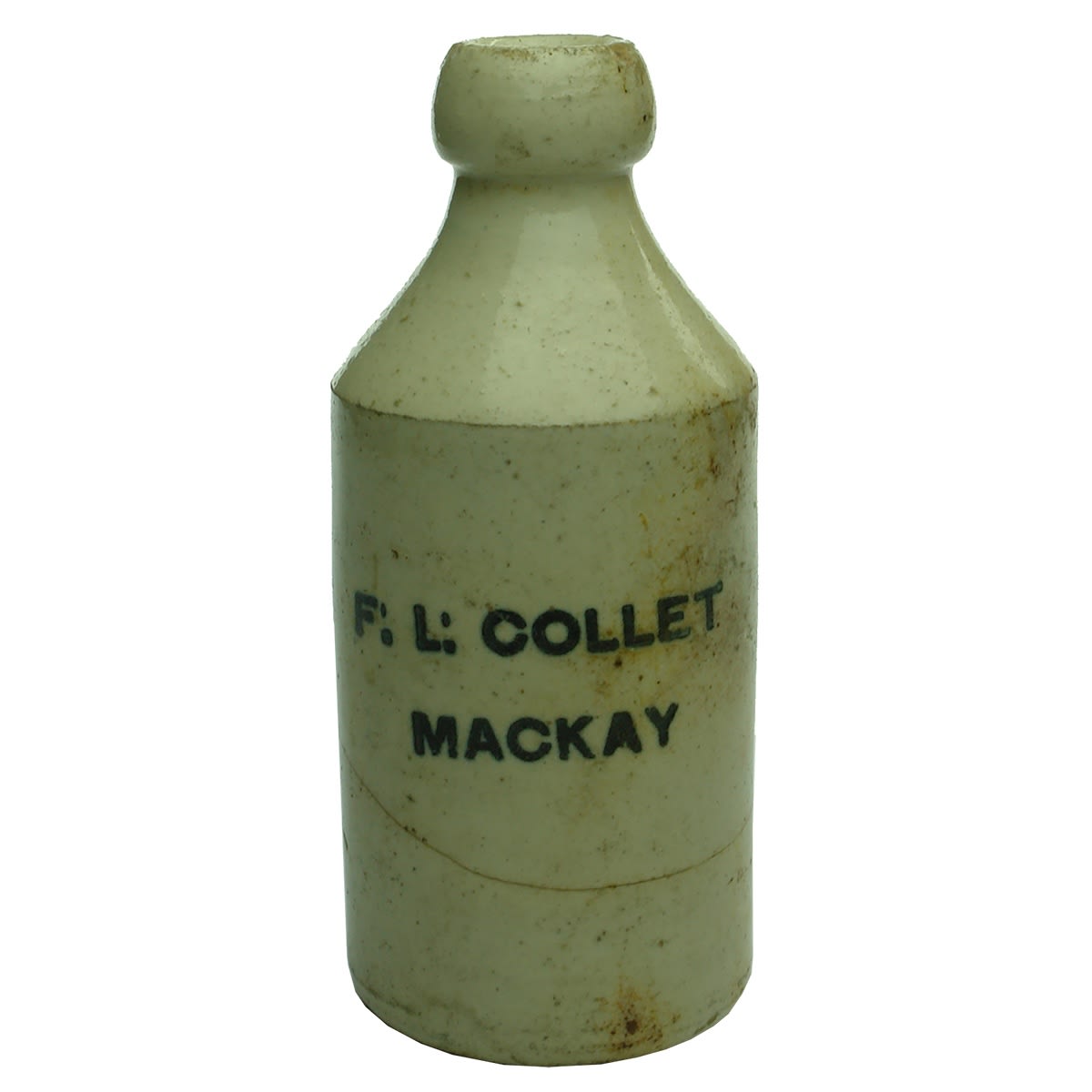 Ginger Beer. F. L. Collet, Mackay. All White. Dump. Blob top. (Queensland)