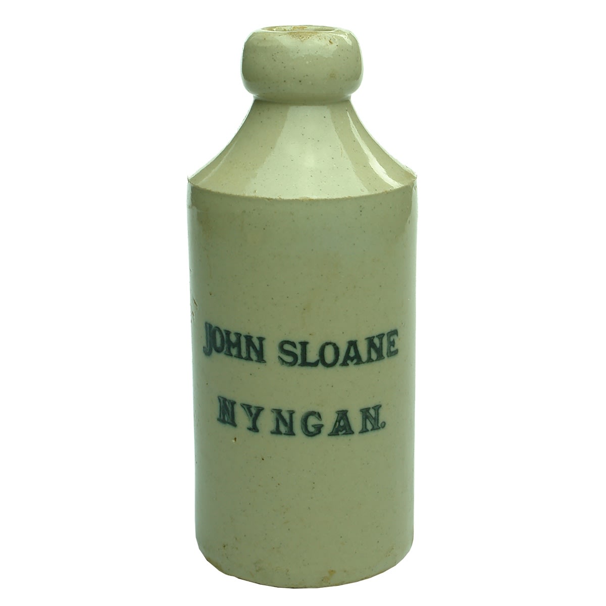 Ginger Beer. John Sloane, Nyngan. Blob Top. Dump. All White. (New South Wales)
