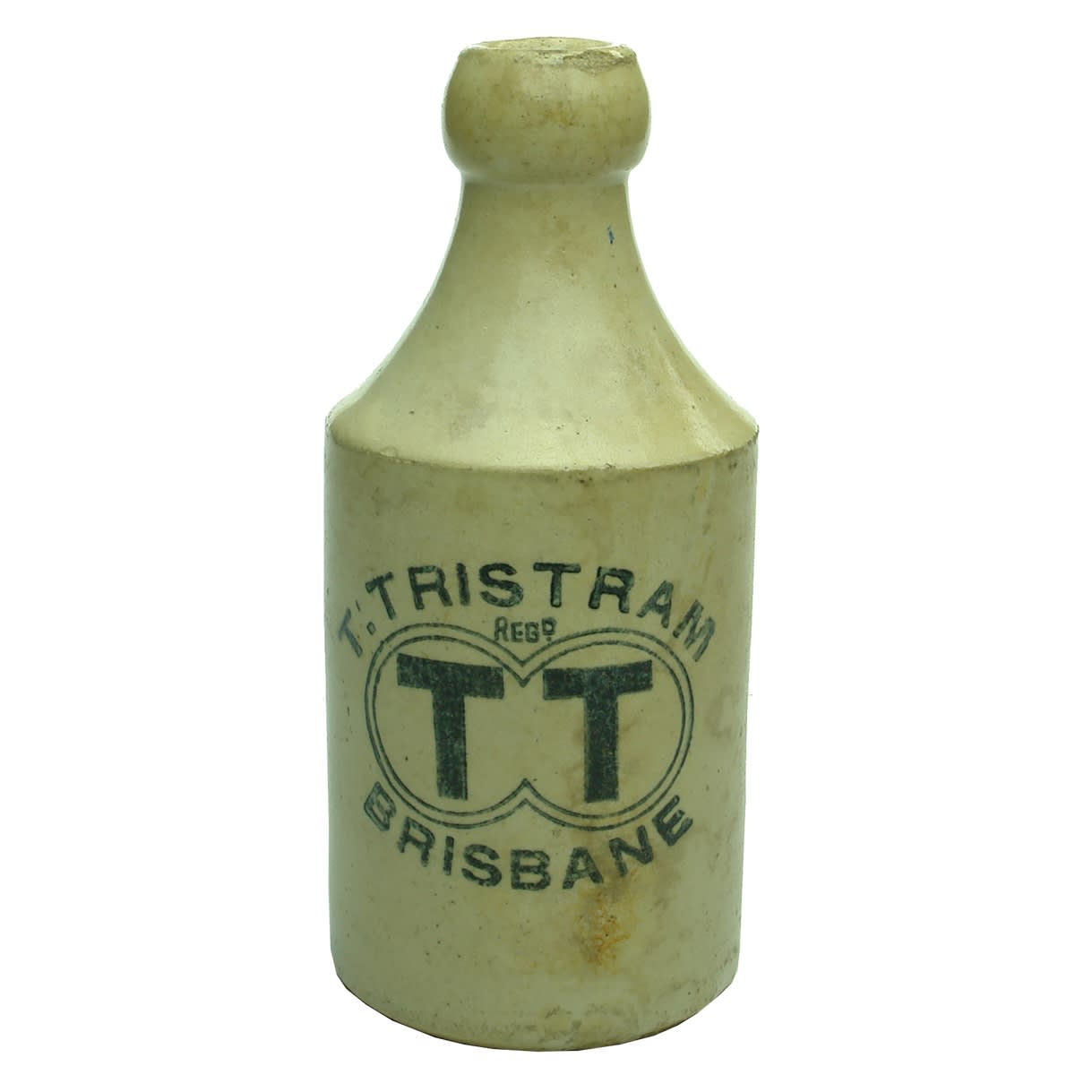 Ginger Beer. T. Tristram, Brisbane. Dump. All White. Black Print to body. 10 oz. (Queensland)