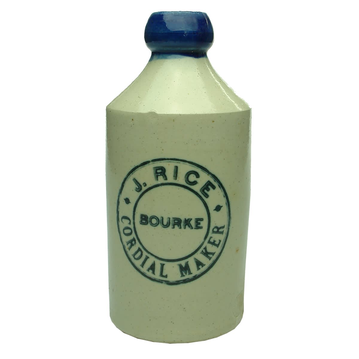 Ginger Beer. J. Rice, Bourke Cordial Maker. Blue Lip. Dump. (New South Wales)