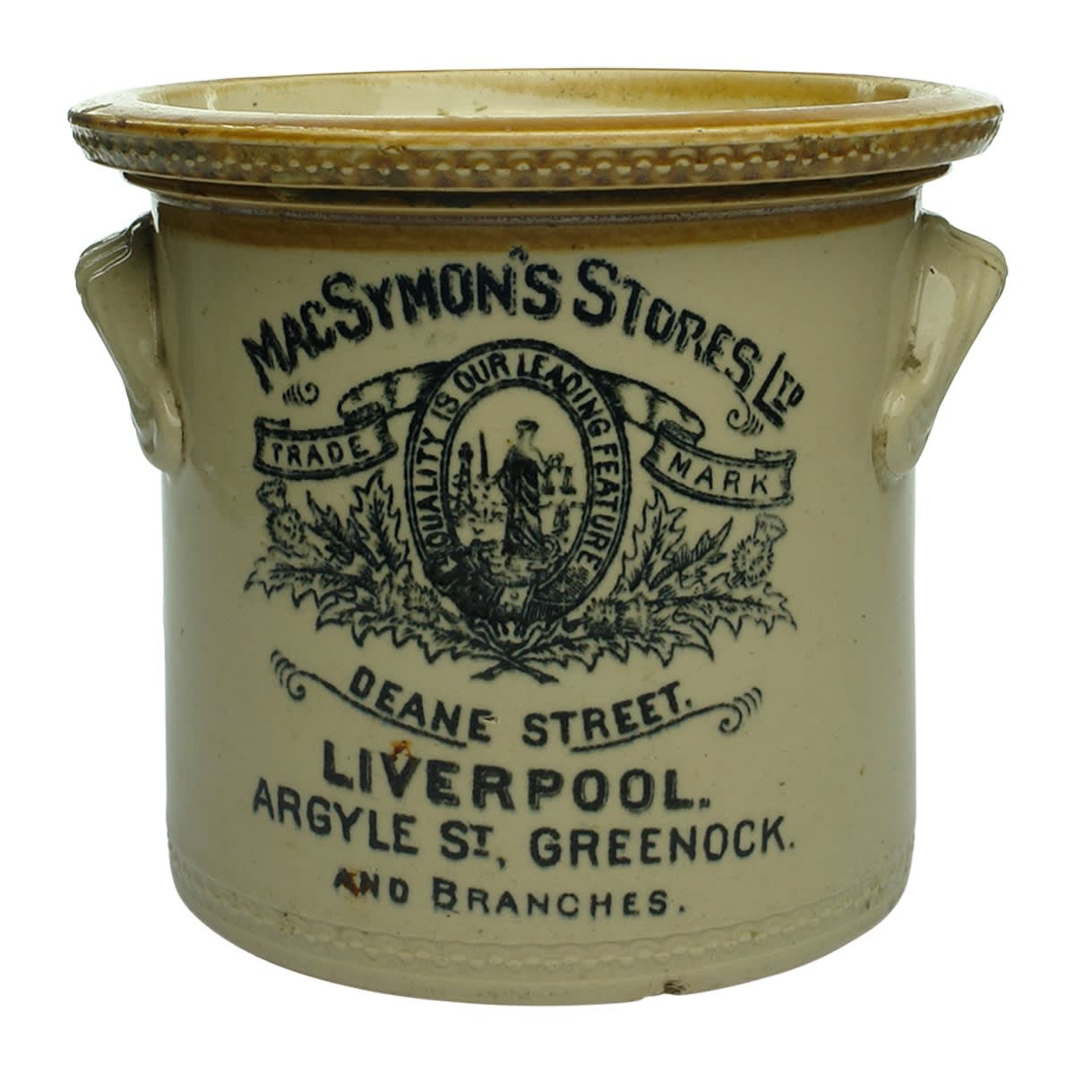 Dairy. MacSymon's Stores Ltd, Liverpool. Butter Crock. 4 Pound. (United Kingdom) (Late Kingsley Durdin Collection)