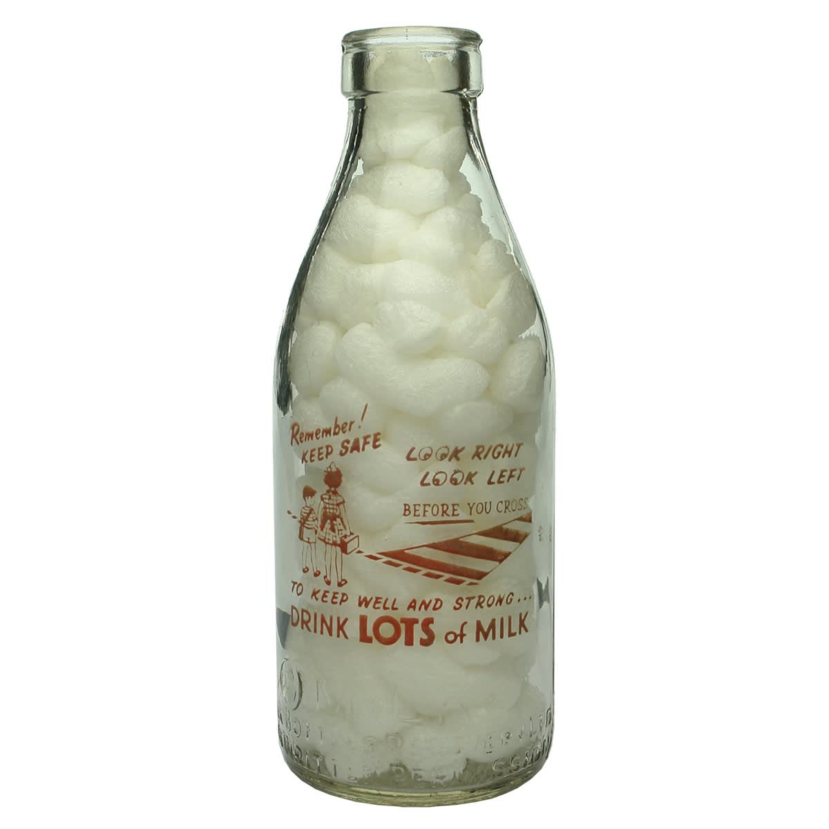 Ceramic Label Advertising Milk. Road Safety. Look Right, Look Left. Before you Cross. Drink Lots of Milk!. (Victoria)