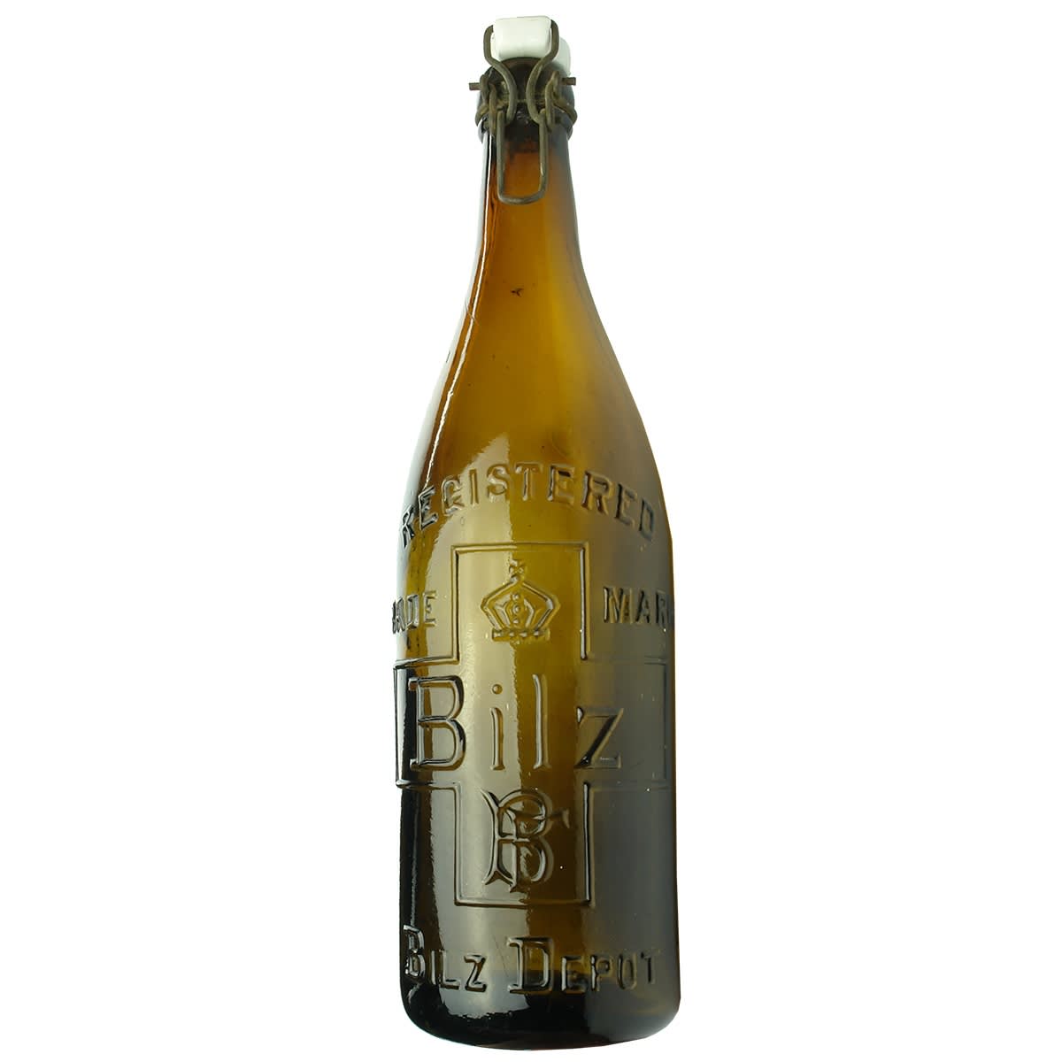 Herbal Beer. Bilz Depot. Unbranded stopper. Amber/Olive. 26 oz. (Victoria)