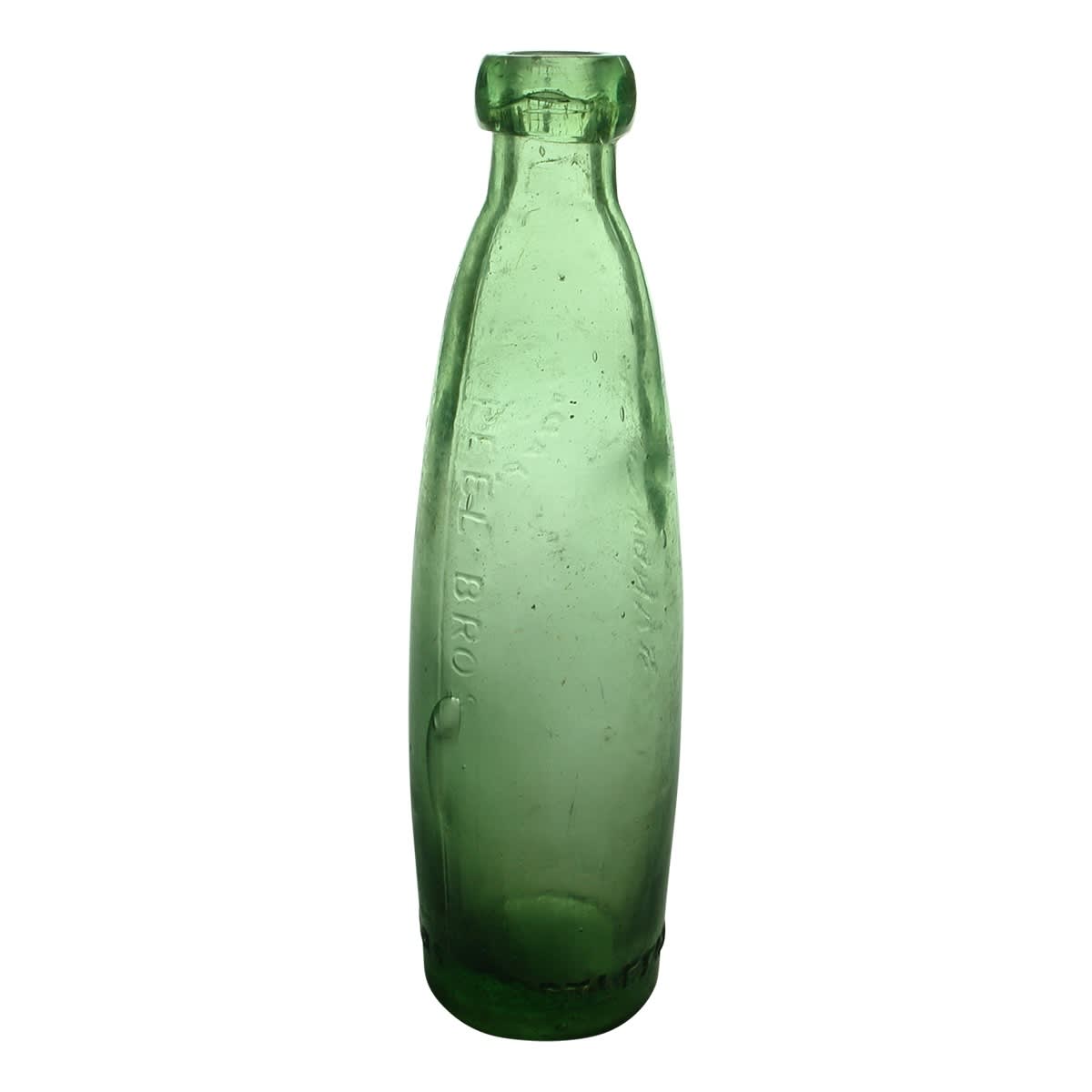 Patent. Stick Bottle. Peel Bros., Sandhurst. Adams & Barretts Patent Jersey. Lime Green - Aqua. 10 oz. (Bendigo, Victoria)