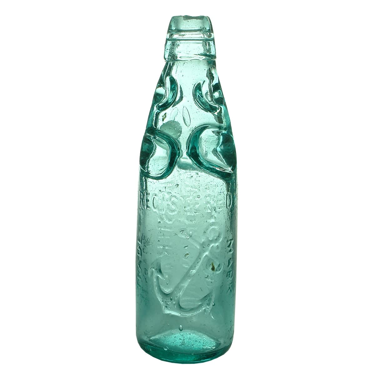 Patent. Chester Lodge Cordial Works Camperdown. Anchor. Sharpe's Patent. Aqua. 10 oz. (New South Wales)