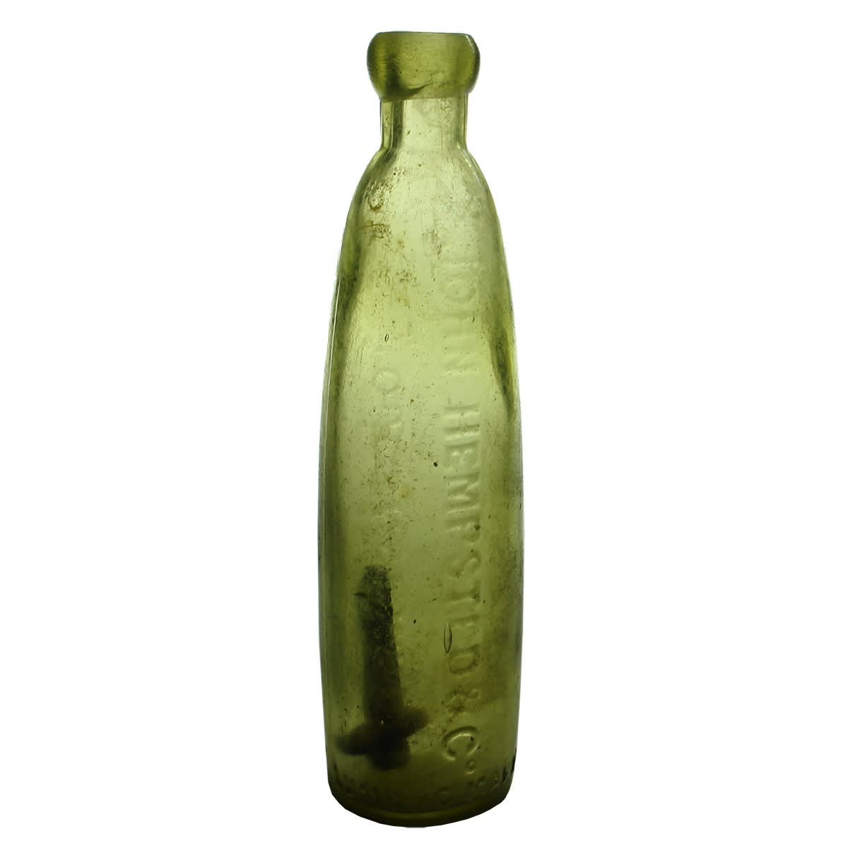 Stick Bottle. John Hempsted & Co, Queensland. Adams & Barrett Patent Jersey. Yellow Amber. 10 oz. (Queensland)