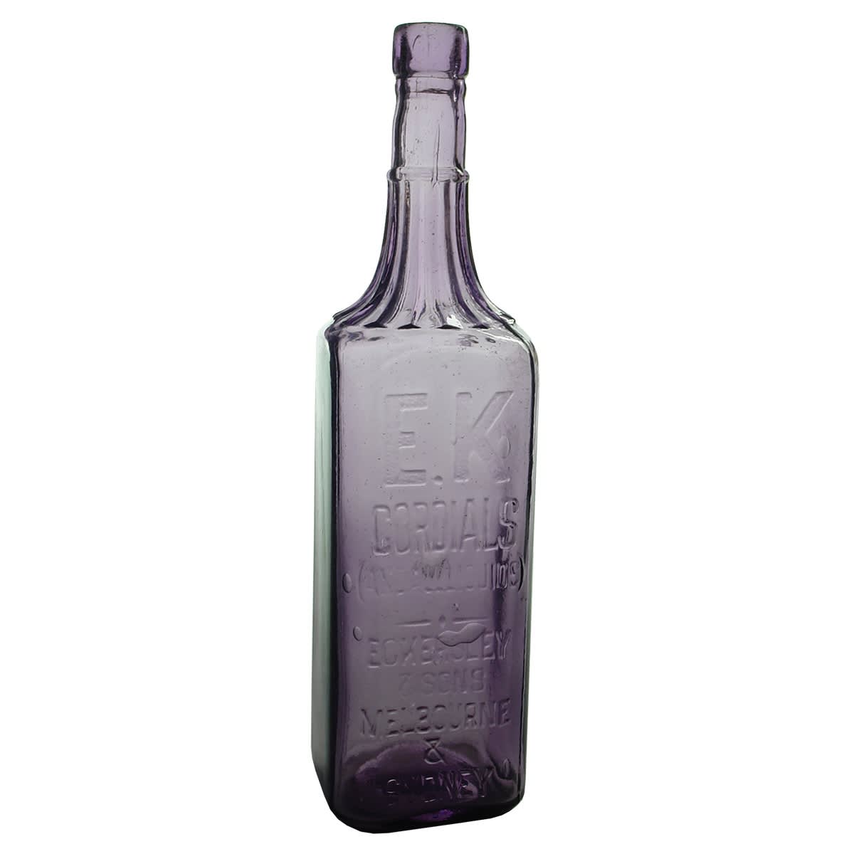 Cordial. E. K Cordials. Eckersley & Sons Melbourne & Sydney. Sun Coloured Amethyst. 26 oz.