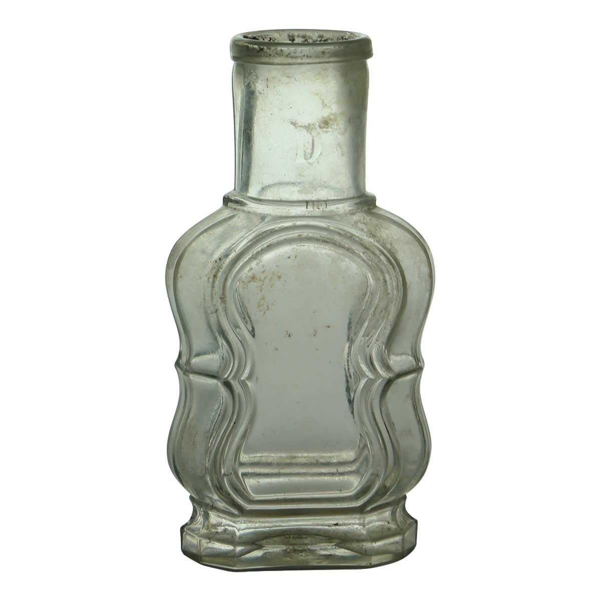 Goldfields. Sample sized Violin Pickle with D to Neck. Pontil. Clear. 2 oz. 122 mm. (Late Kingsley Durdin collection)