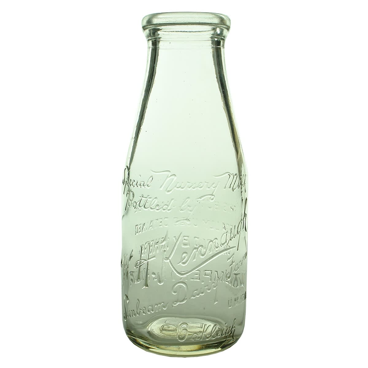 Milk. W. H. Kennaugh, Sunbeam Dairy Farm, Oakleigh. Special Nursery Milk. UM1218. Base Number: 58. Pint. (Victoria)