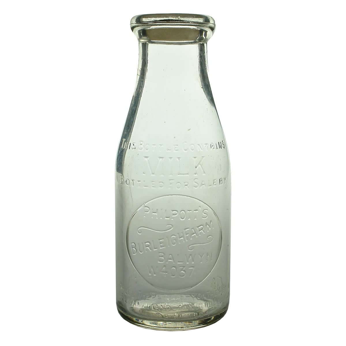 Milk. Philpott's, Burleigh Farm, Balwyn. Pint. Base Number: 209. (Victoria)