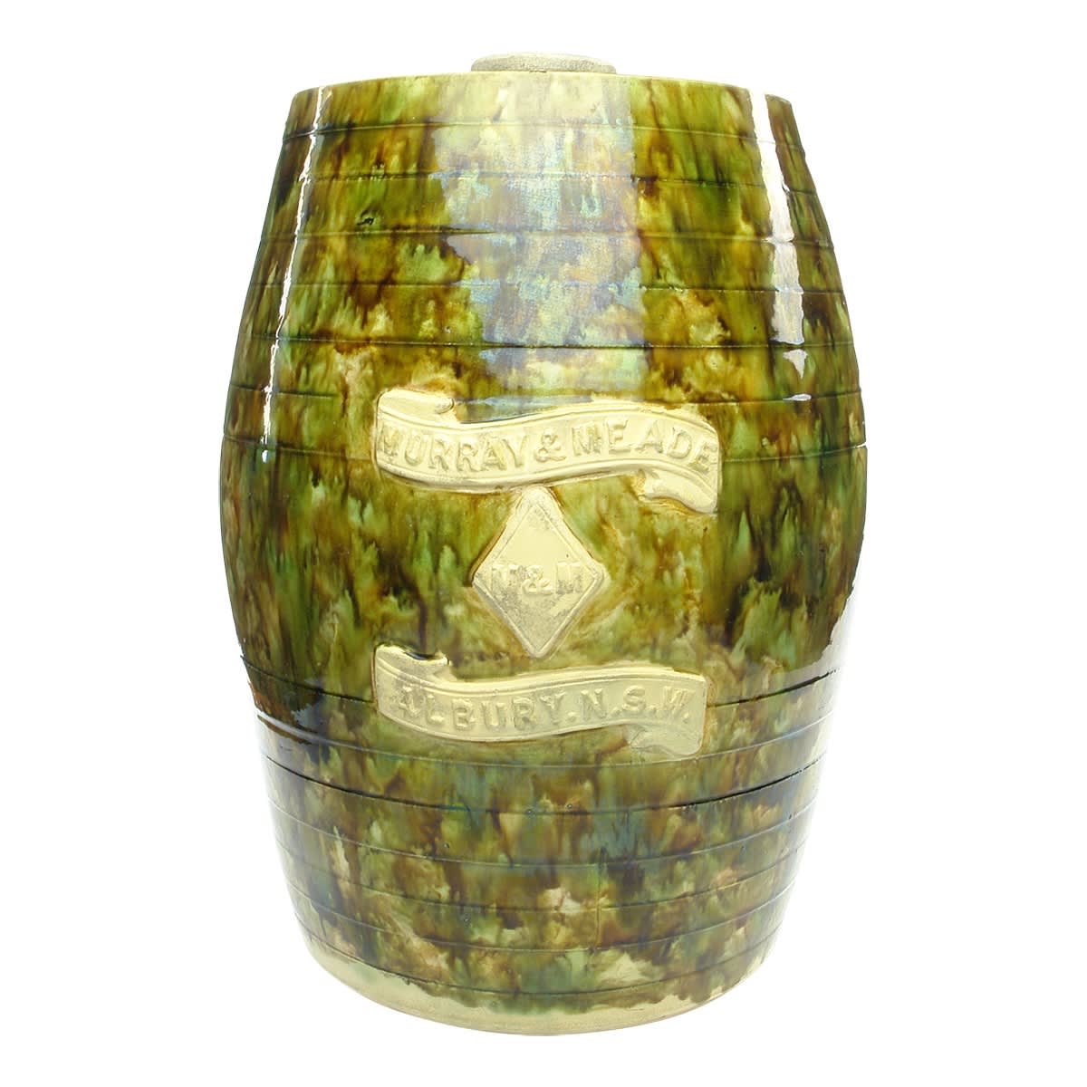 Majolica Barrel. Murray & Meade, Albury. M & M. 5 Gallon. (Bendigo Pottery but unstamped) (New South Wales)