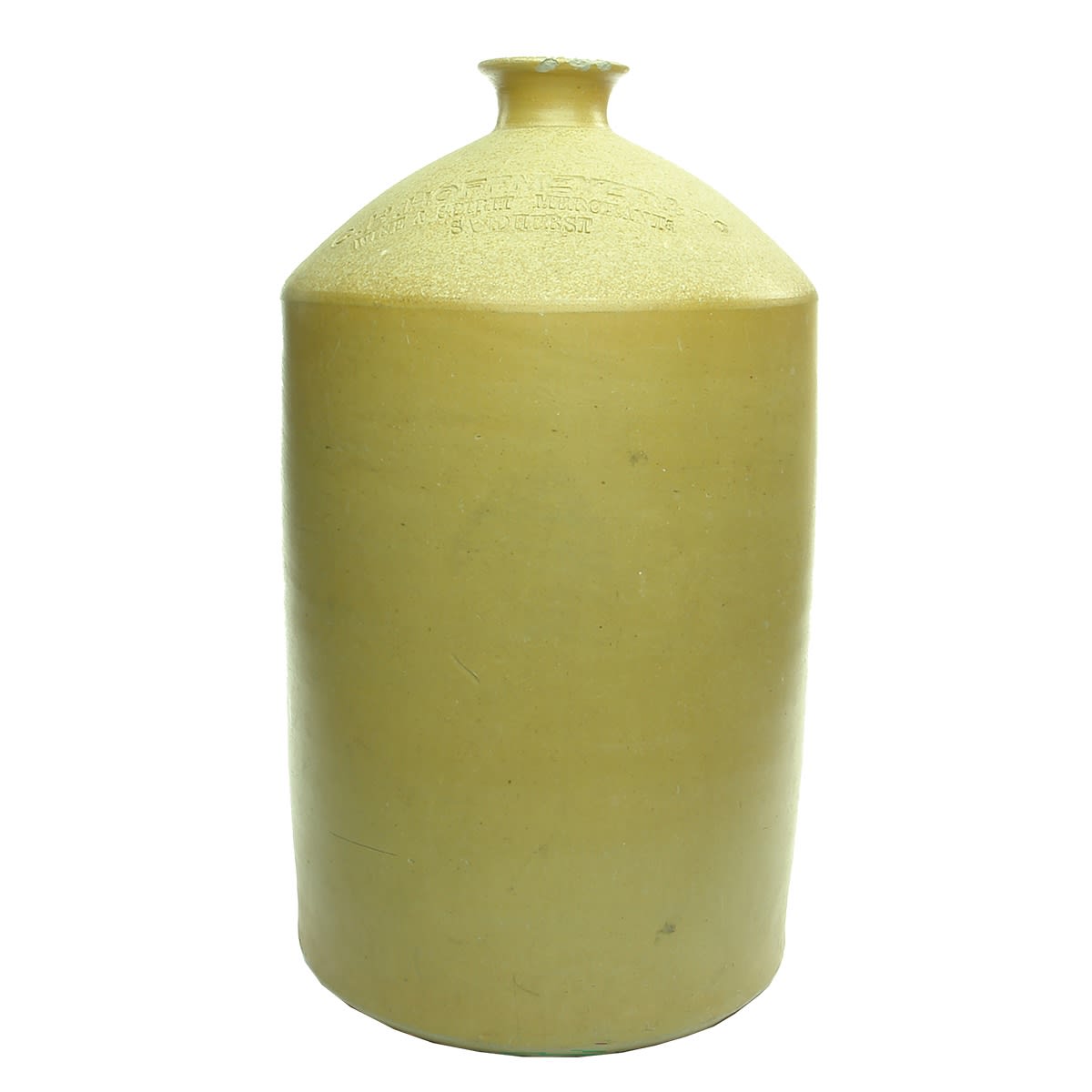 Demijohn. C. H. Hoffmeyer & Co., Wine & Spirit Merchants, Sandhurst. Lip and Shoulder impressed. (Bendigo, Victoria)