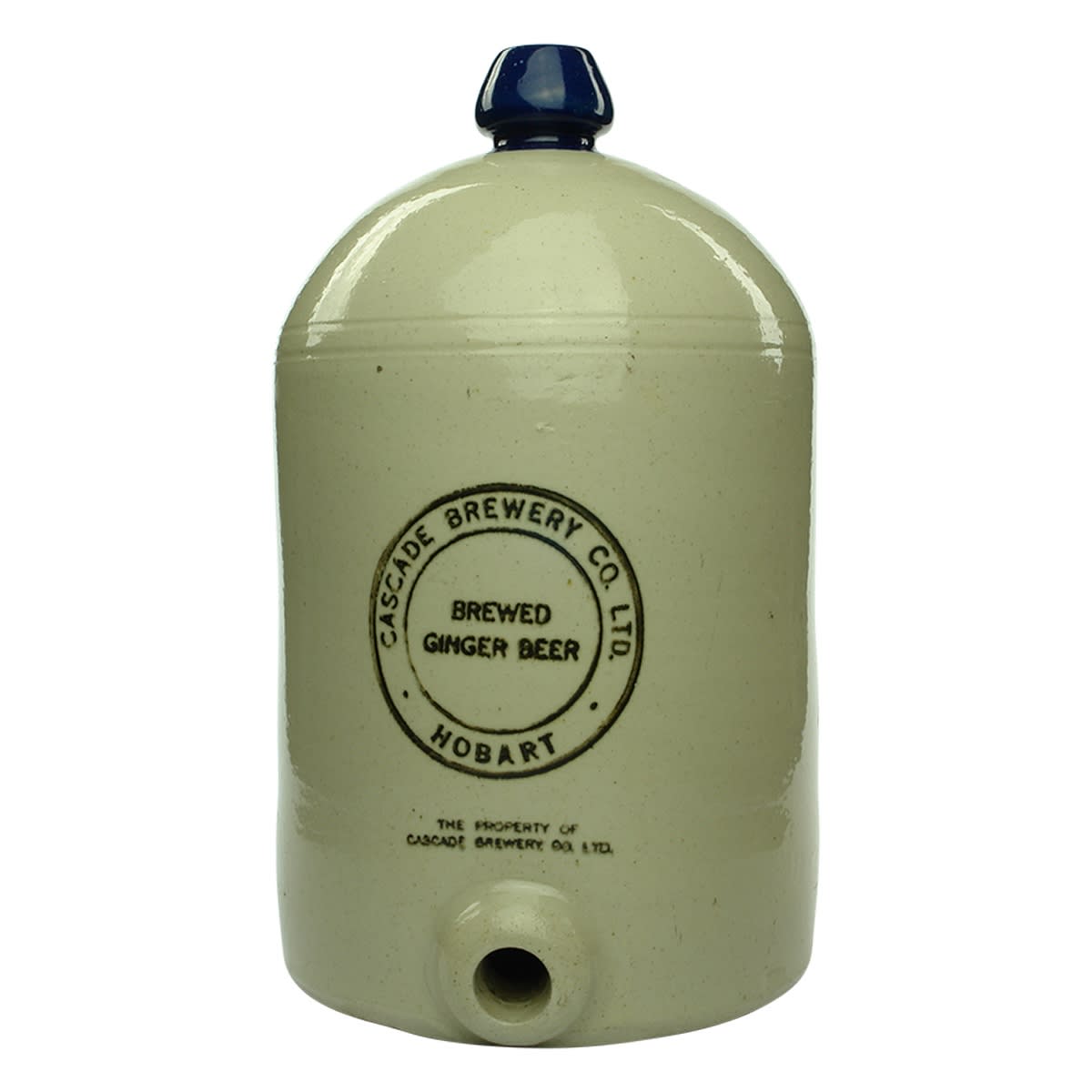 Demijohn. Cascade Brewery Co. Ltd., Hobart. R. Fowler Ltd. Blue Blob Top. Rounded Spigot. Sepia Print. 2 Gallon. (Tasmania)