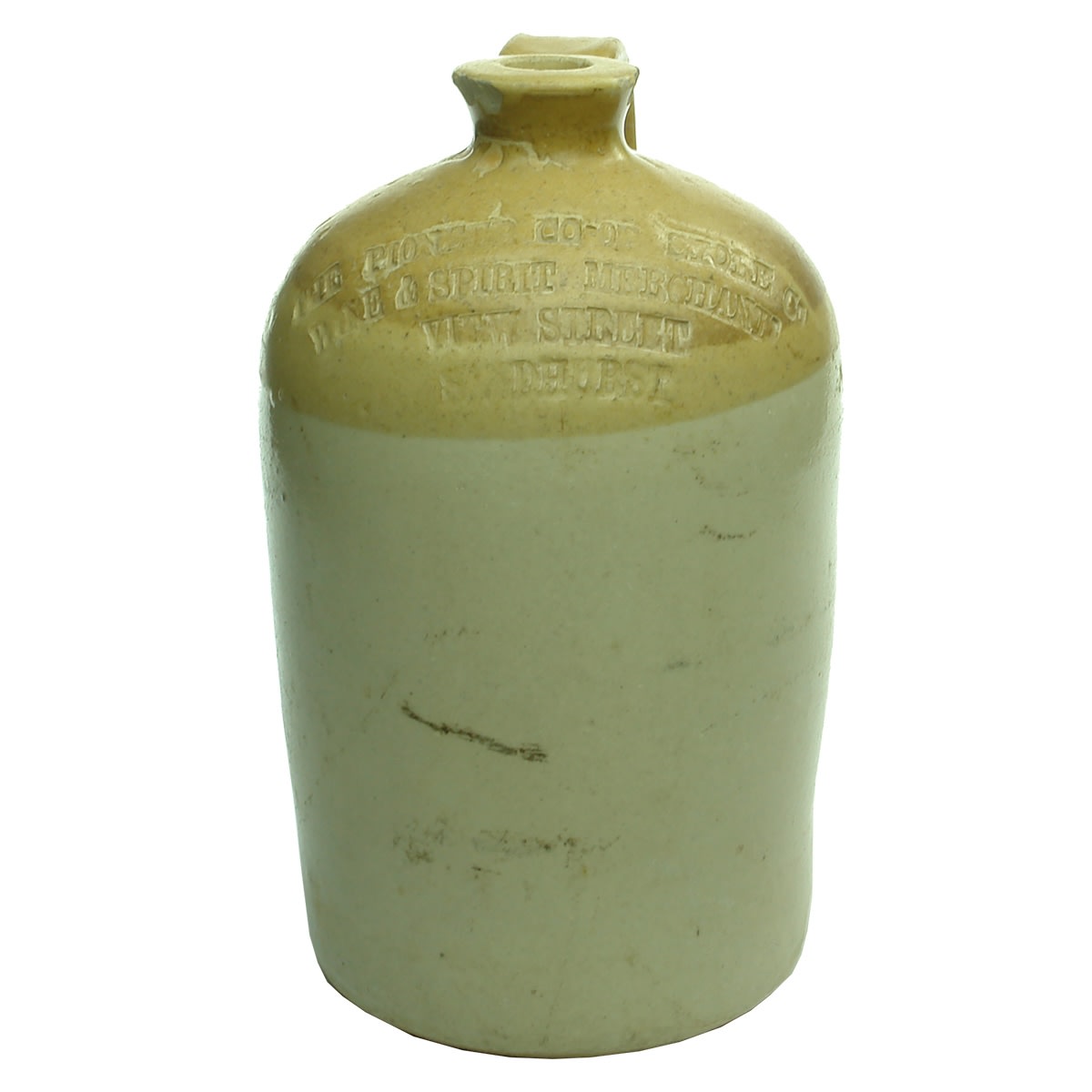 Demijohn. The Pioneer Co-op Store Co., Wine & Spirit Merchants, View Street, Sandhurst. Half Gallon. (Bendigo, Victoria)