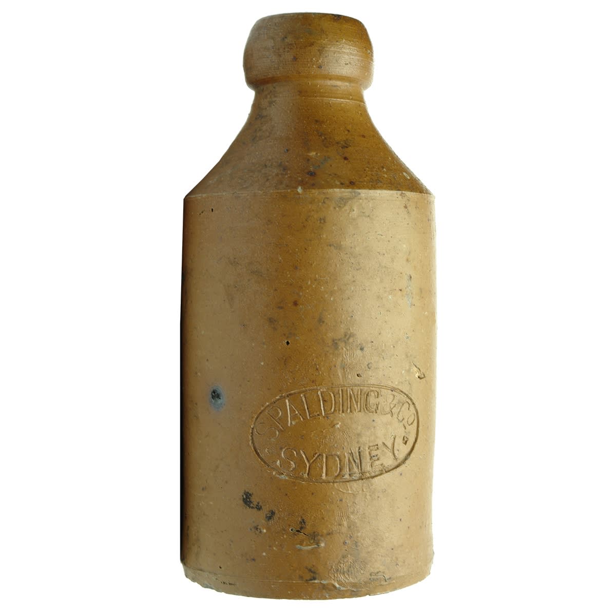Impressed Ginger Beer. Spalding & Co, Sydney. All Tan. Dump shape. (New South Wales)
