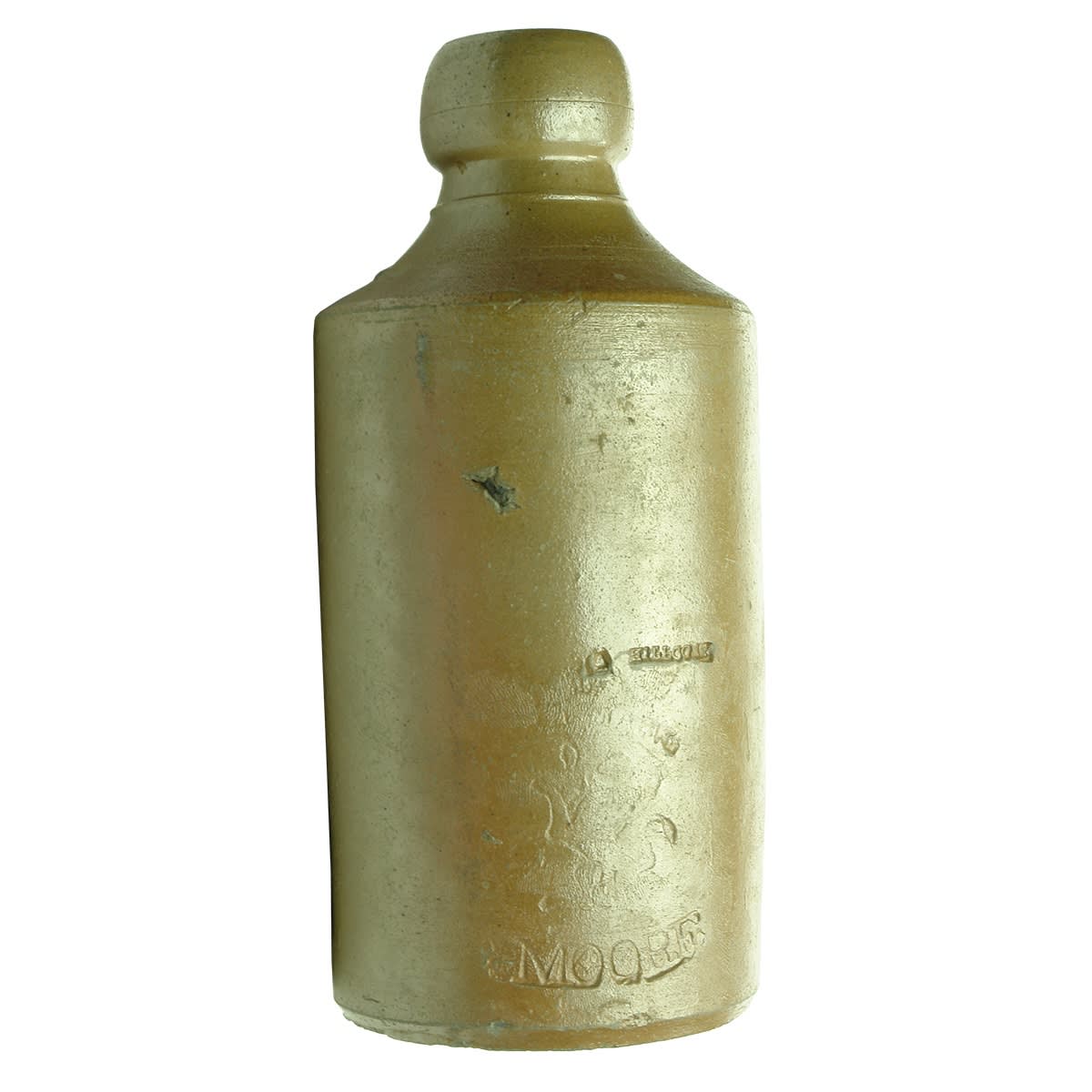 Ginger Beer. G. Moore. A. Hillcoat. Rampant Lion. Impressed. Grey/Tan Glaze. (Newcastle, New South Wales)
