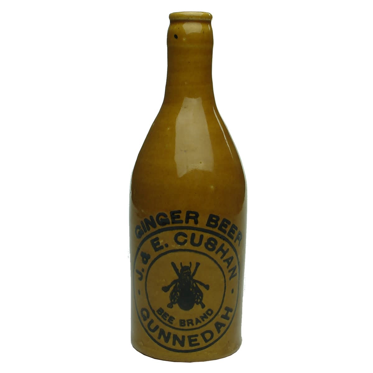 Ginger Beer. J. & E. Cushan, Gunnedah. Bee Brand. Champagne. Crown Seal. All Tan. (New South Wales)