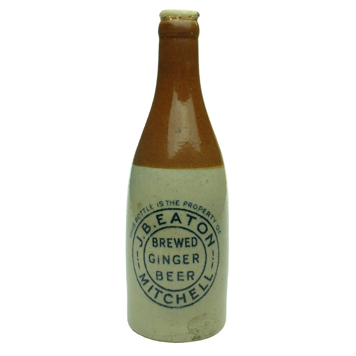 Ginger Beer. J. B. Eaton, Mitchell. Red top Crown Seal. Govancroft pottery. (Queensland)