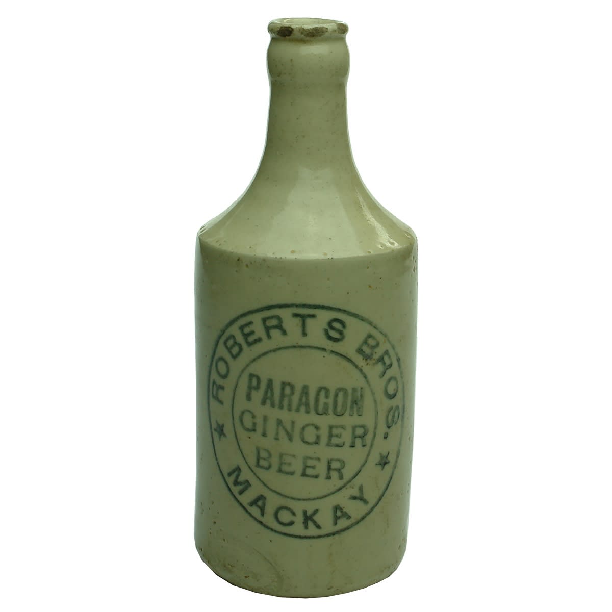 Ginger Beer. Roberts Bros., Mackay. Paragon. Crown Seal. Dump. All White. (Queensland)