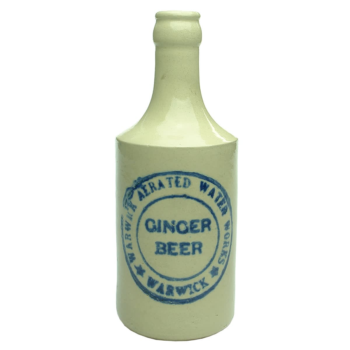 Ginger Beer. Warwick Aerated Water Works. Crown Seal. Dump. Blue Print. Repaired. (Queensland)