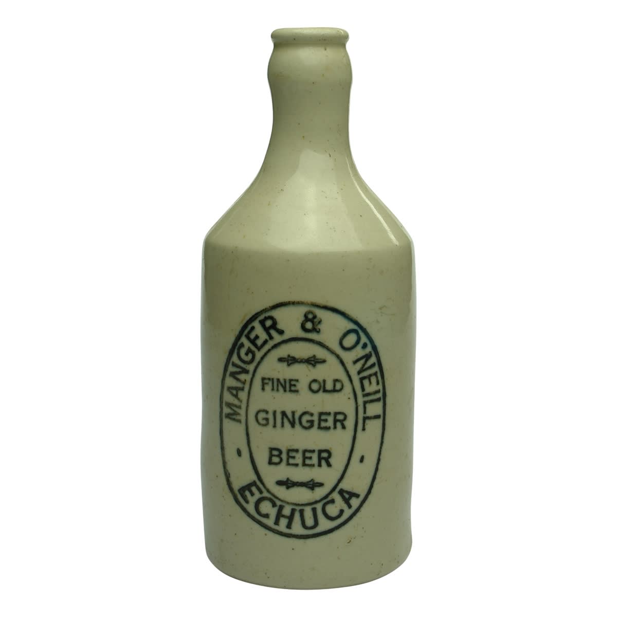 Ginger Beer. Manger & O'Neill, Echuca. Crown Seal. Dump. All White. (Victoria)