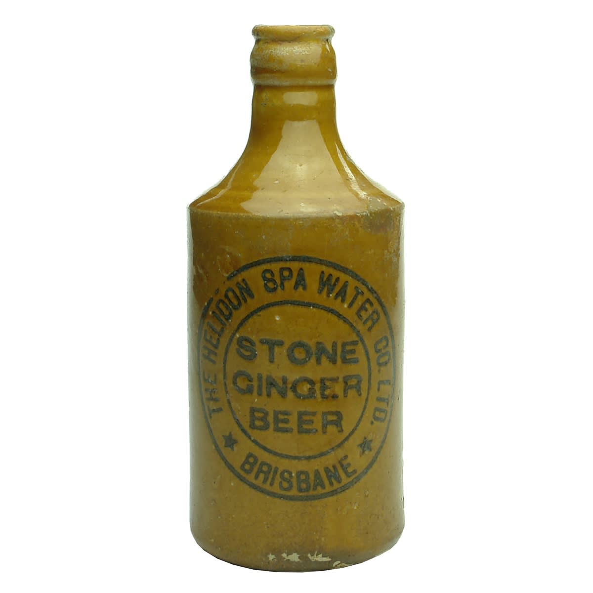 Ginger Beer. The Helidon Spa Water Co. Pty. Ltd., Brisbane. Crown Seal. Dump. All Tan. Mauri Bros & Thomson stamp (first one we have had with this merchants stamp). (Queensland)