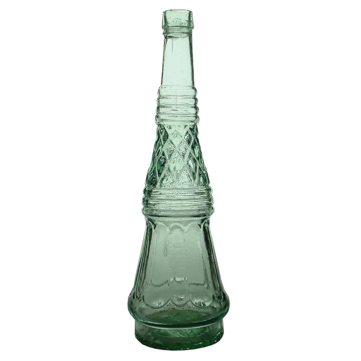 Goldfields. Quilted Salad Oil. Kilner Bros, 30 May 1850. Aqua. 13 oz. Registered and pontiled. (United Kingdom) (This is from the late Kingsley Durdin collection)