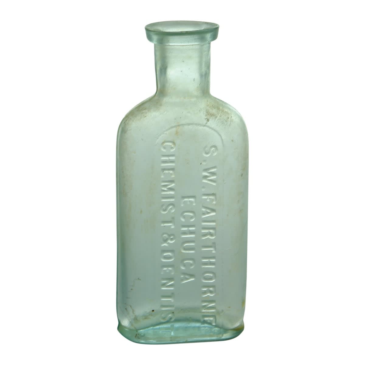 Chemist. S. W. Fairthorne, Echuca, Chemist & Dentist. W. T. & Co. Aqua. 1 oz. (Victoria)