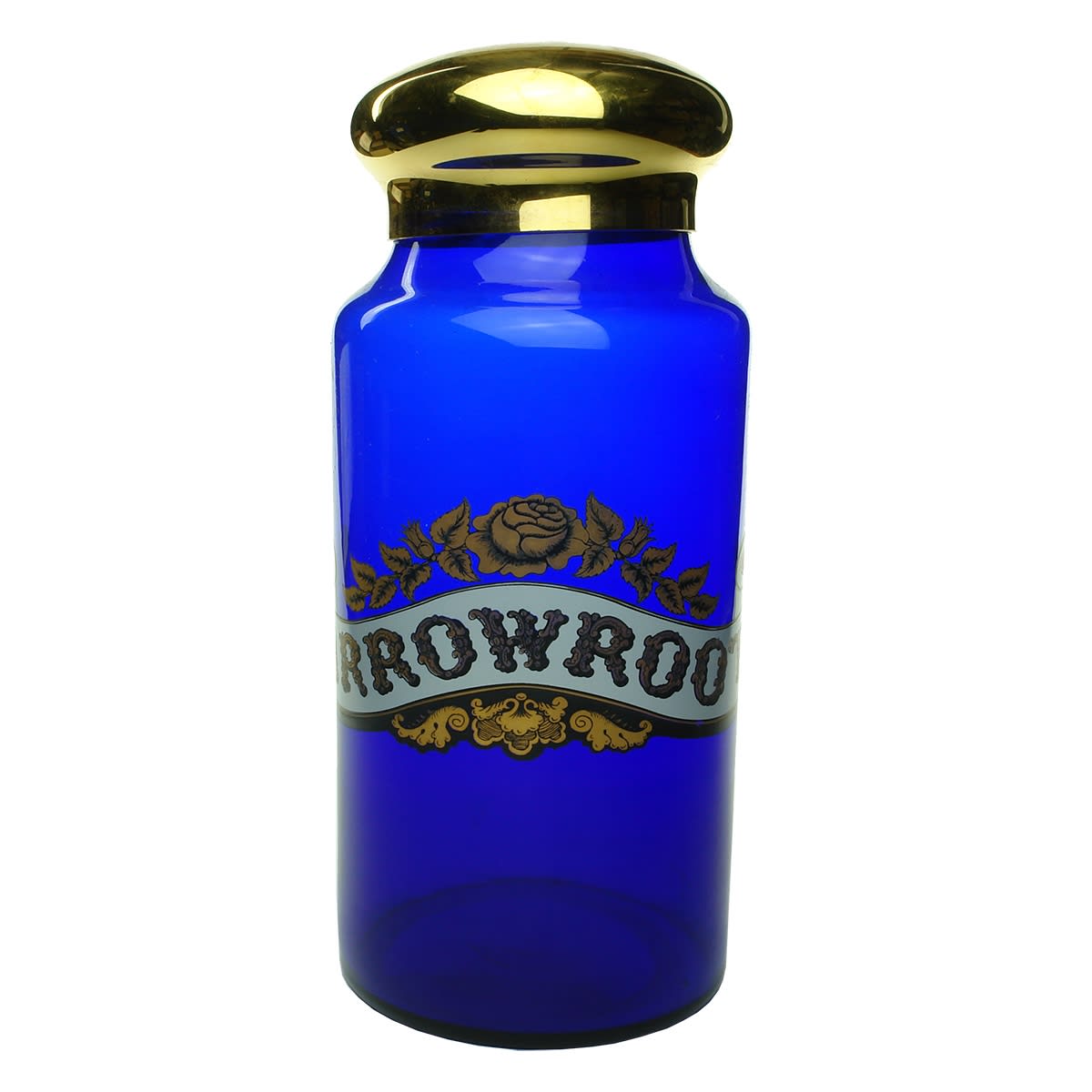Pharmacy. Arrowroot Species Jar. Cobalt. 302 mm.