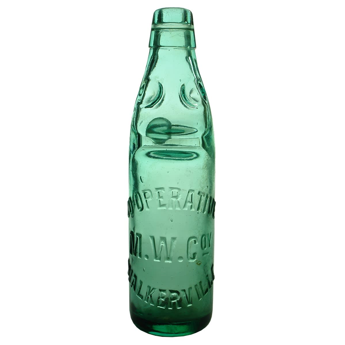 Codd. Co-operative Mineral Water Coy Walkerville. Dark Green Aqua. 10 oz. A base mark. (South Australia)