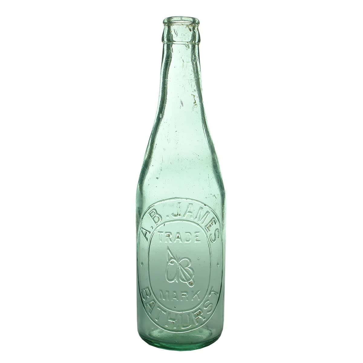 Crown Seal. A. B. James, Bathurst. Monogram. Aqua. 10 oz. (New South Wales)