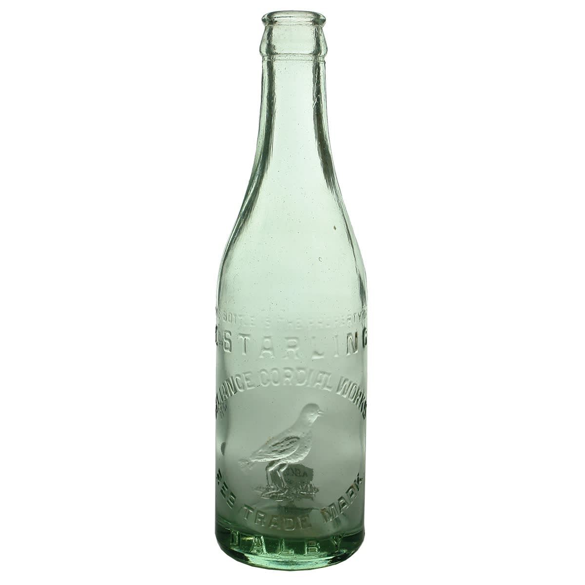 Crown Seal. E. Starling, Reliance Cordial Works, Dalby. Aqua. 10 oz. (Queensland)