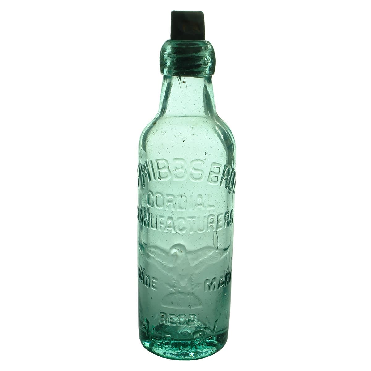 Internal Thread. Phibbs Bros., Cordial Manufacturers, Albury. Eagle. Aqua. Applied top. 13 oz. (New South Wales)