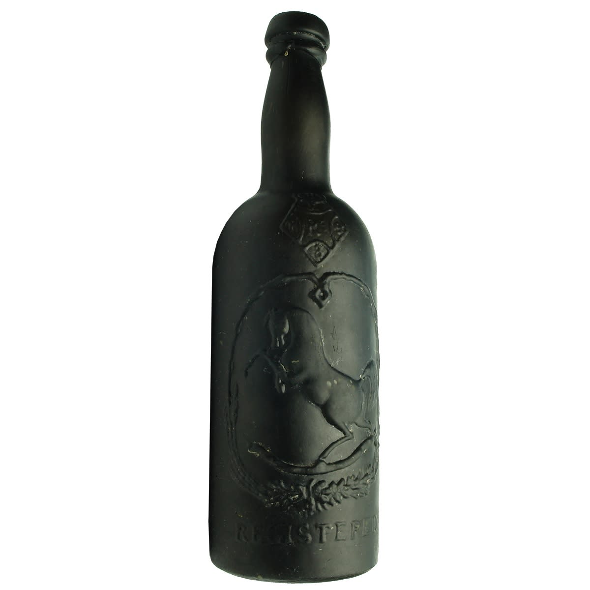 Beer. Black Horse Ale. Black Glass. Tall. 26 oz. Mushroom top. (Tooth & Co., Kent Brewery, UK)