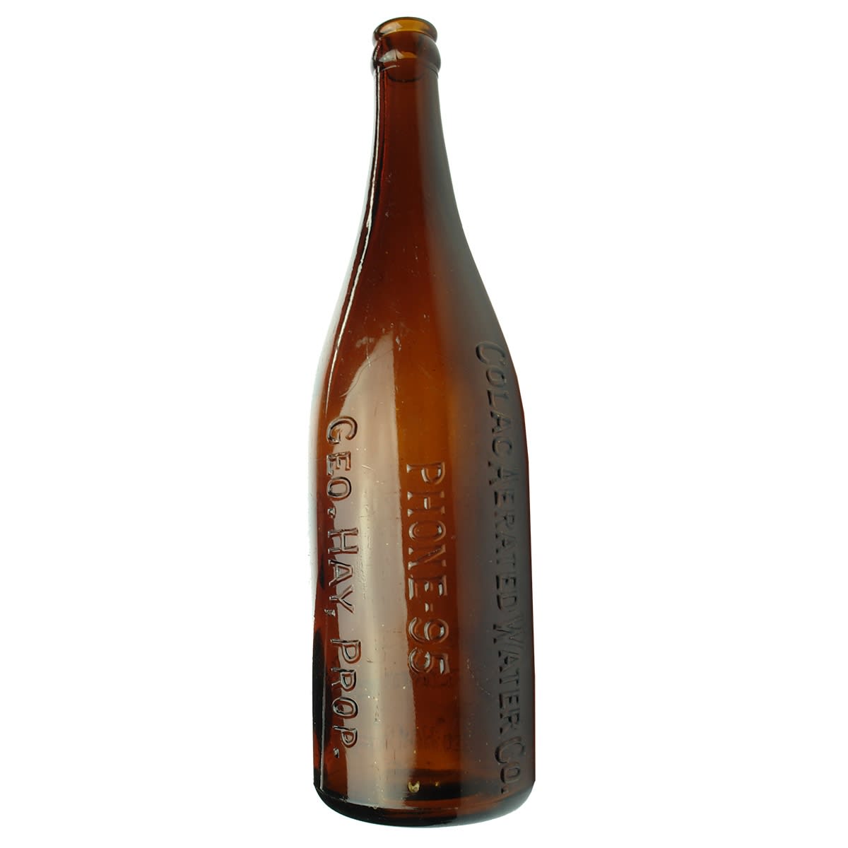 Crown Seal. Colac Aerated Water Co. Geo. Hay. AGM. Amber. 26 oz. (Victoria)