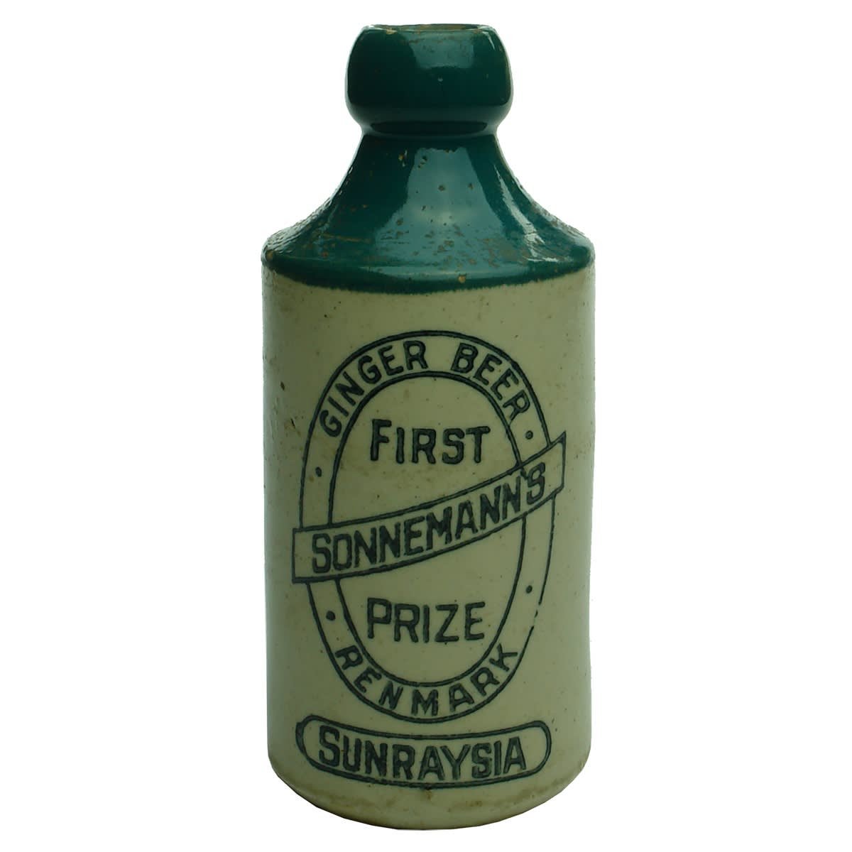 Ginger Beer. Sonnemann's, First Prize, Renmark, Sunraysia. Green Top. Dump. (South Australia)
