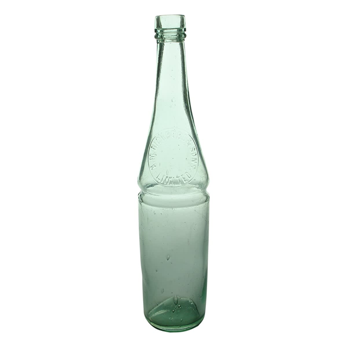Cordial. A. M Bickford & Sons Limited. Cylinder with deep recessed ring to lower shoulder. Aqua. 26 oz. (South Australia) (Late Kingsley Durdin collection)